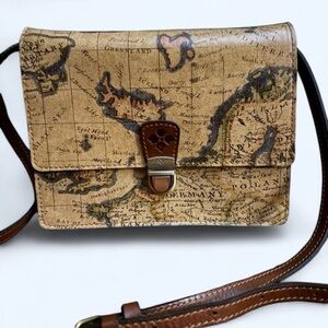 Patricia Nash Tan Leather Map Print Crossbody Bag & ID Wallet Bundle